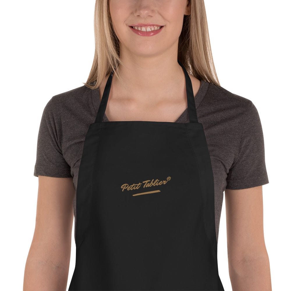 Tablier Brodé noir logo marron | Les Créations® Petit-Tablier®