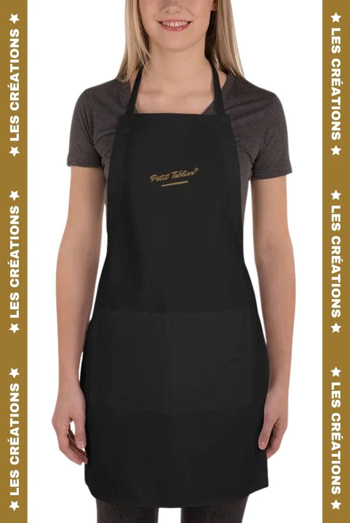 Tablier Brodé noir logo marron | Les Créations® Petit-Tablier®