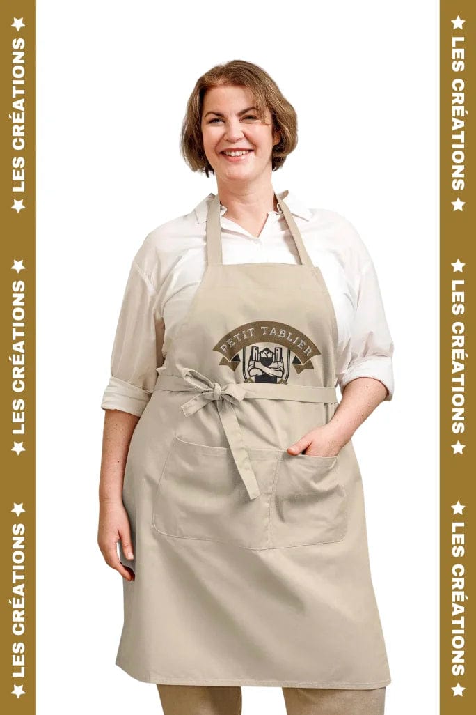 Tablier en coton beige gros logo brodé | Les Créations® Petit-Tablier®