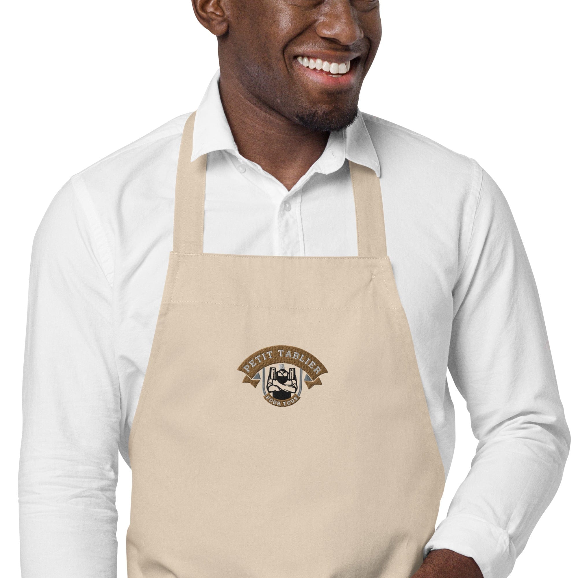 Tablier en coton biologique beige brodé | Les créations® Petit-Tablier®