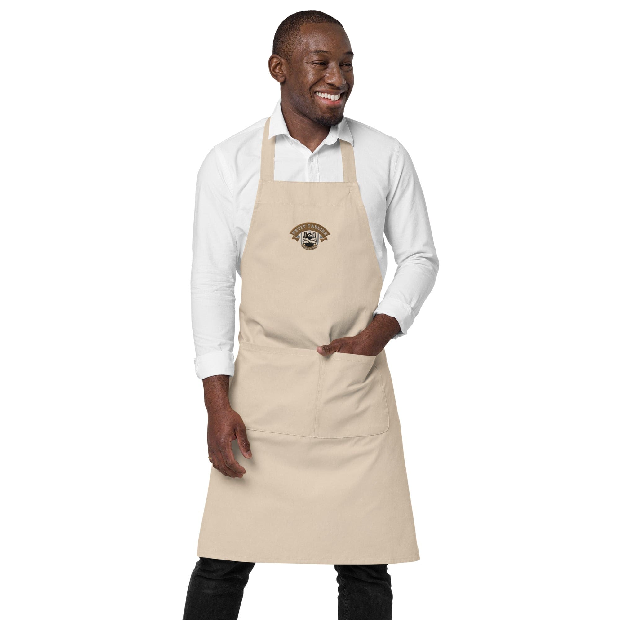 Tablier en coton biologique beige brodé | Les créations® Petit-Tablier®